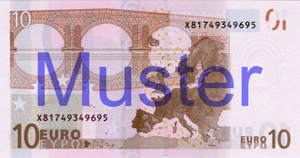 10-Euro-Banknote, 1. Serie - Rückseite ©Bundesbank