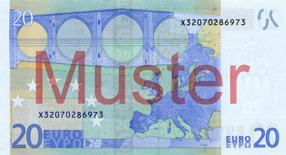 20-Euro-Banknote, 1. Serie - Rückseite ©Bundesbank