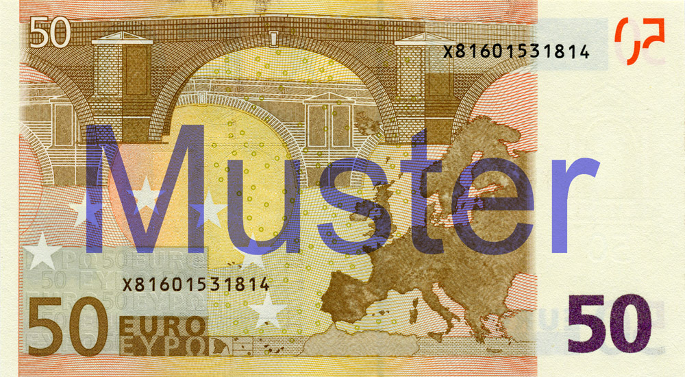 50-Euro-Banknote, 1. Serie - Rückseite ©Bundesbank