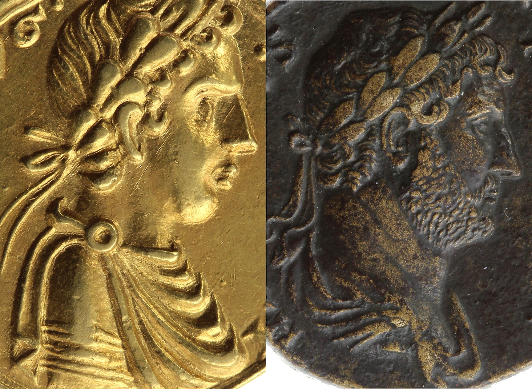 Der Augustalis des Staufers Friedrich II. - Friedrich II. und Hadrian im Münzporträt, Detailausschnitte ©Bundesbank