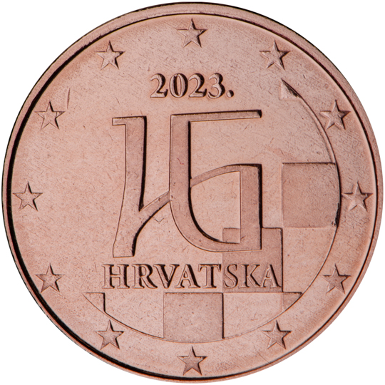 National back side of the 5, 2 and 1 cent circulation coin in Croatia
