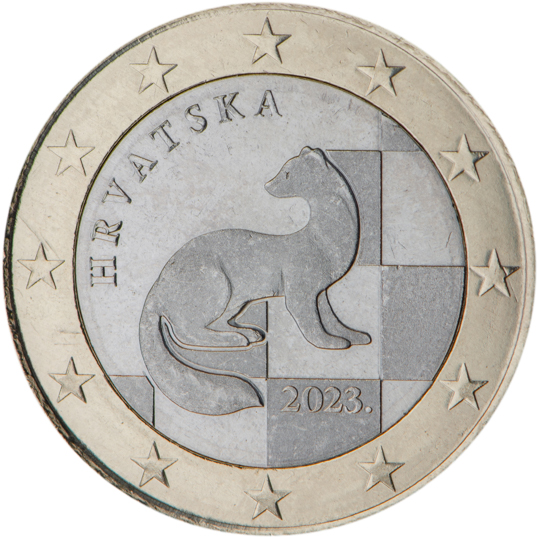 National back side of the 1-euro circulation coin in Croatia