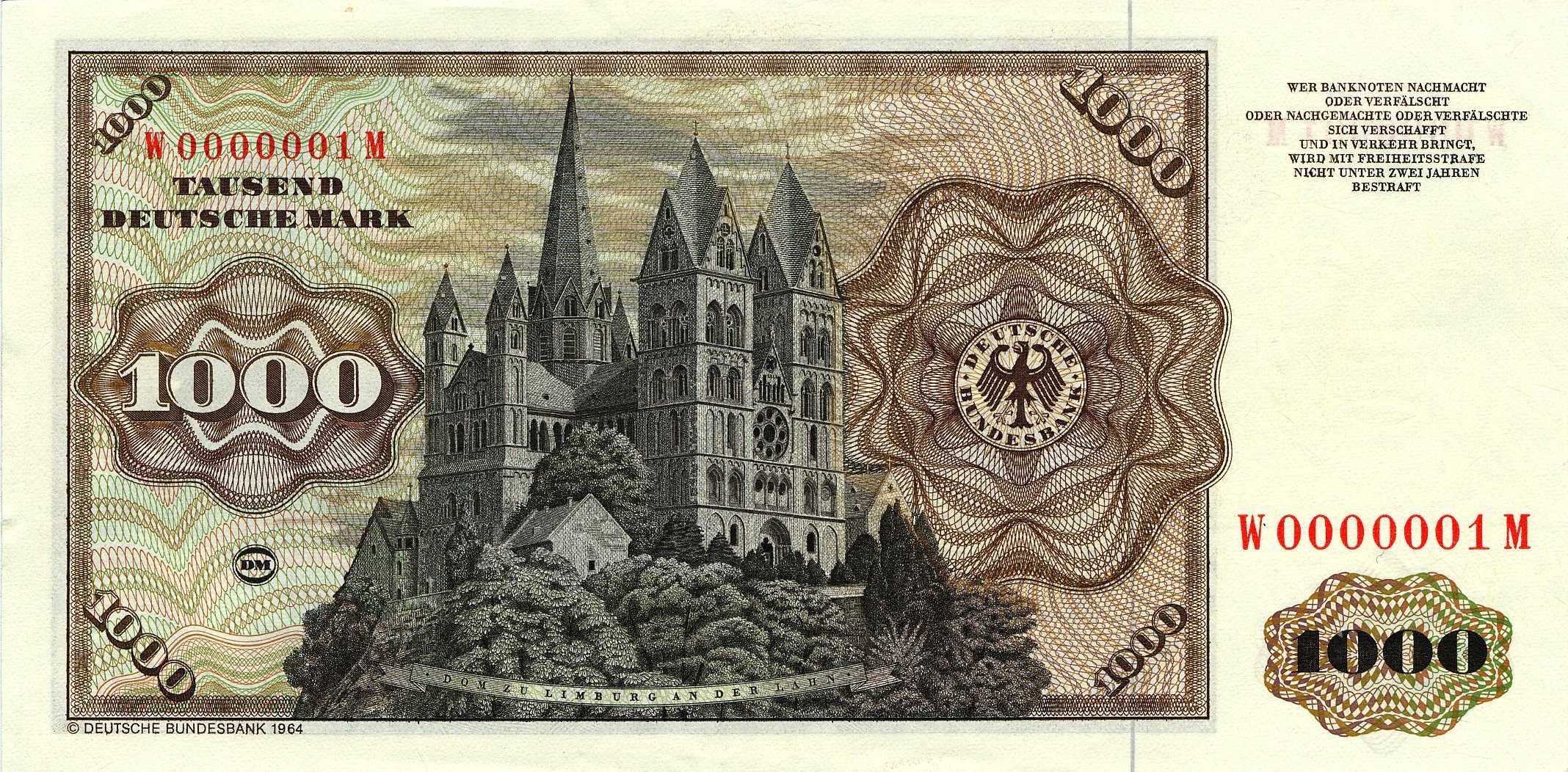 1000 Deutsche Mark (1980) - Rückseite