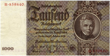 1000 Reichsmark - 1936 - Vorderseite