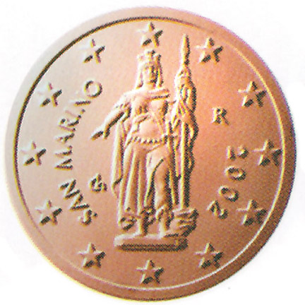 Nationale Rückseite der 2-Cent-Umlaufmünze in San Marino, 1. Serie
