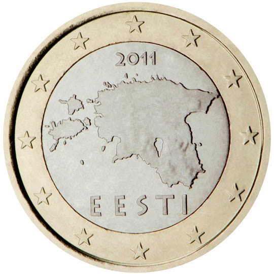 National back side of the 1-euro coin in circulation in Estonia