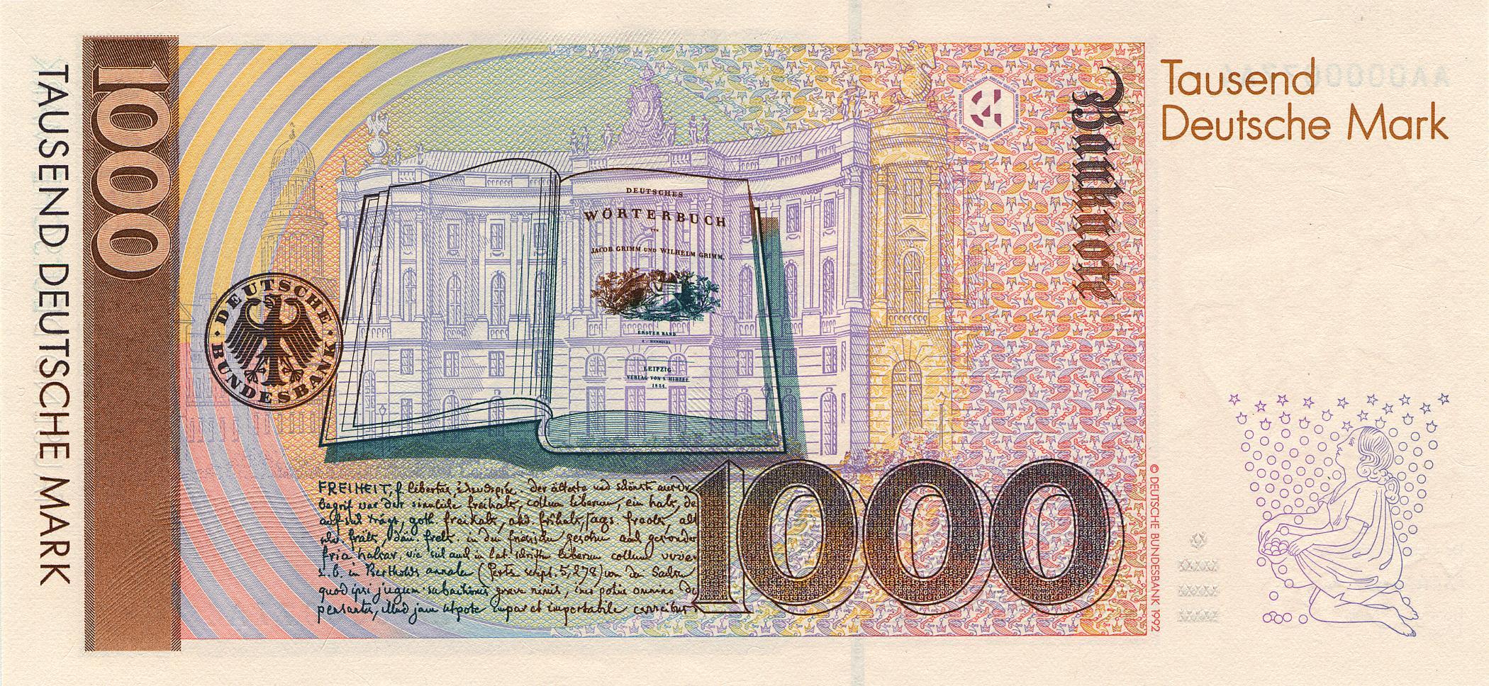 1000 Deutsche Mark (1991) - reverse