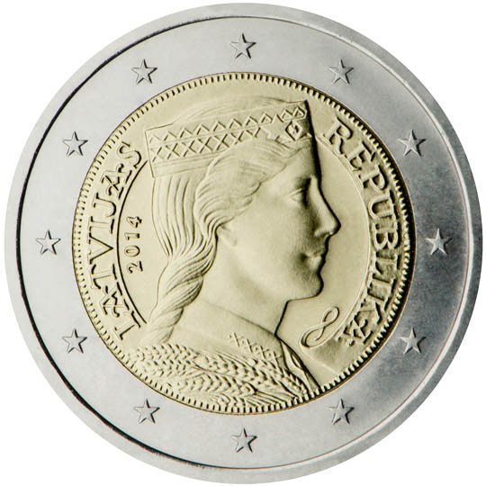 National back side of the 2-euro coin in circulation in Latvia
