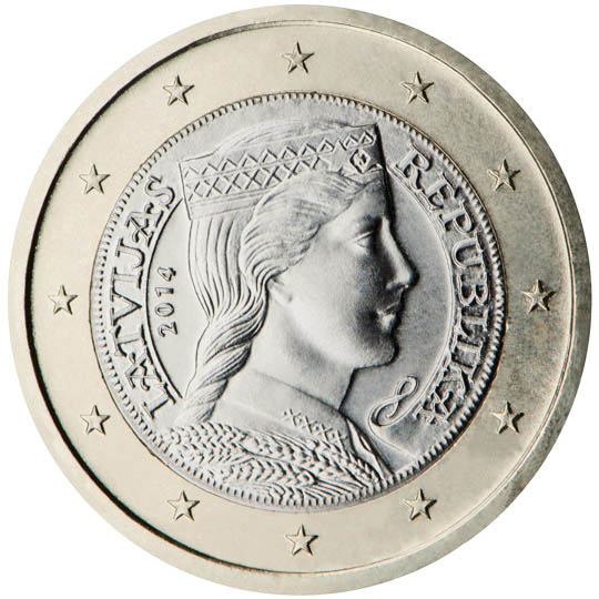 National back side of the 1-euro coin in circulation in Latvia