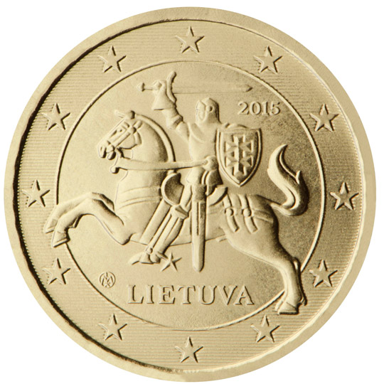 National back side of the 50 cent coin in circulation in Lithuania