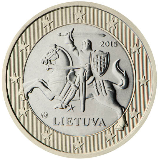 National back side of the 1-euro coin in circulation in Lithuania