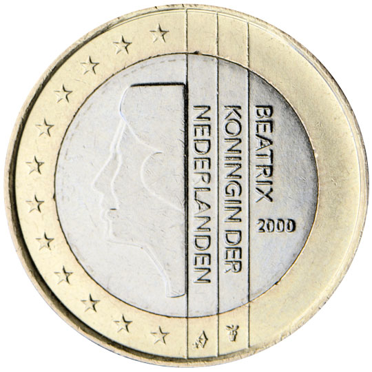 National back side of the 1-euro coin in circulation in the Netherlands, 1. series