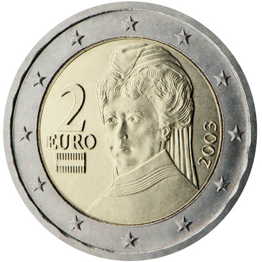 National back side of the 2-euro coin in circulation in Austria