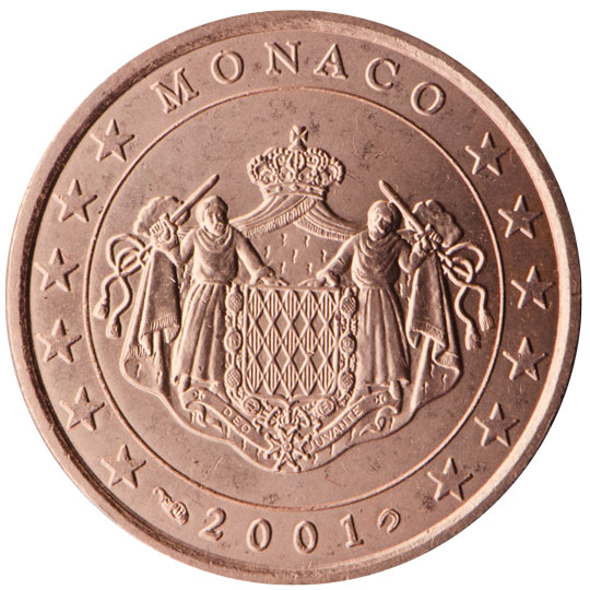 National back side of the 5, 2 and 1-cent coin in circulation in Monaco, 1. series