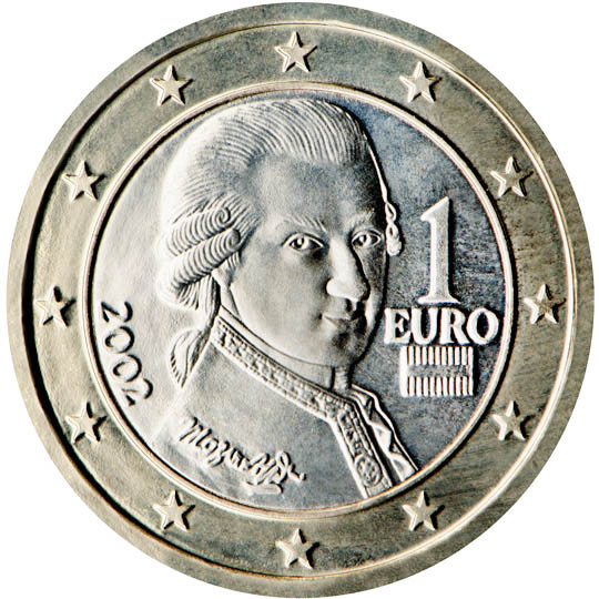 National back side of the 1-euro coin in circulation in Austria