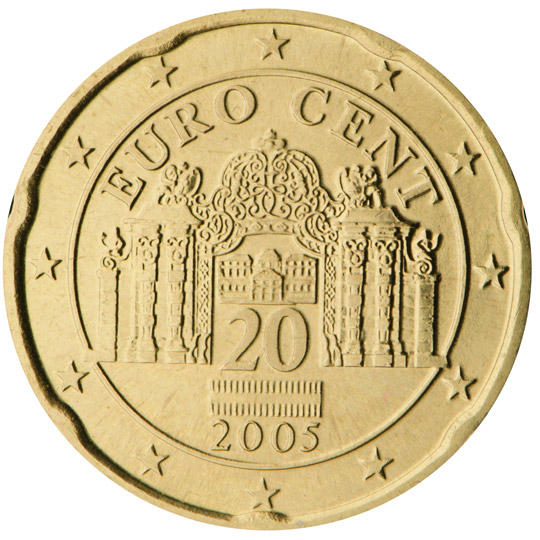 National back side of the 20-cent coin in circulation in Austria
