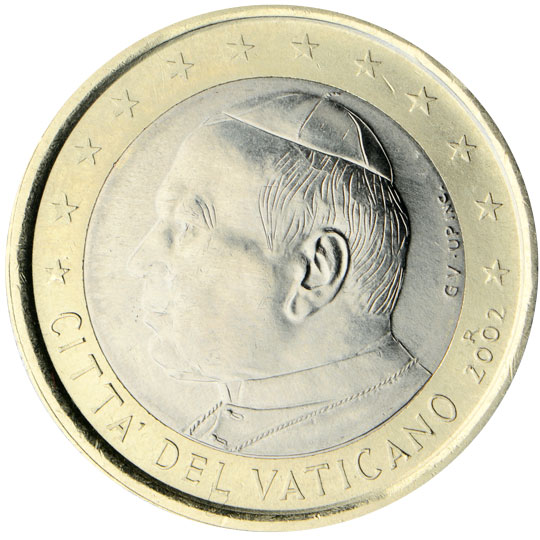National back side of the 1-euro coin in circulation in the Vatican, 1. series