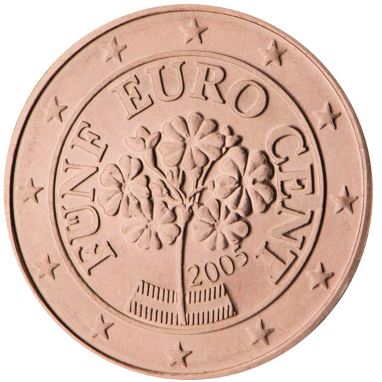National back side of the 5-cent coin in circulation in Austria