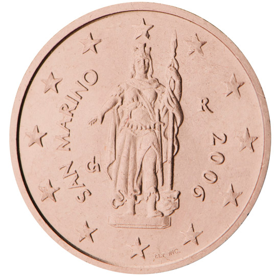 National back side of the 2-cent coin in circulation in San Marino, 1. series