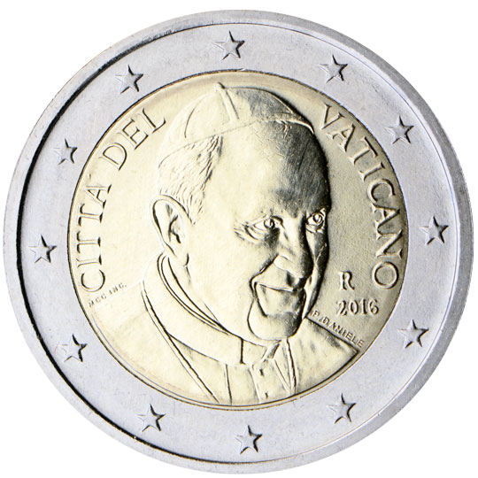 National back side of the 2-euro coin in circulation in the Vatican, 3. series