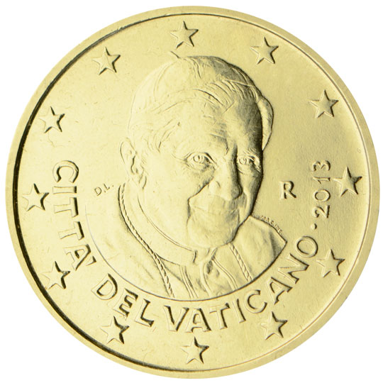 National back side of the 50, 20 and 10-cent coin in circulation in the Vatican, 3. series