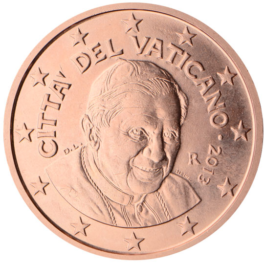 National back side of the 5, 2 and 1-cent coin in circulation in the Vatican, 3. series