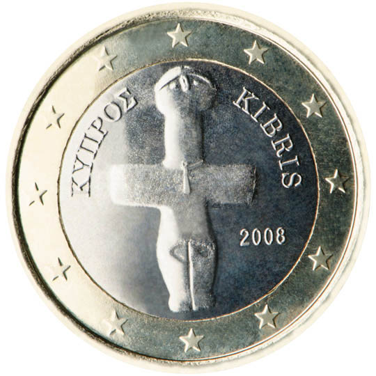 National back side of the 1-euro coin in circulation in Cyprus