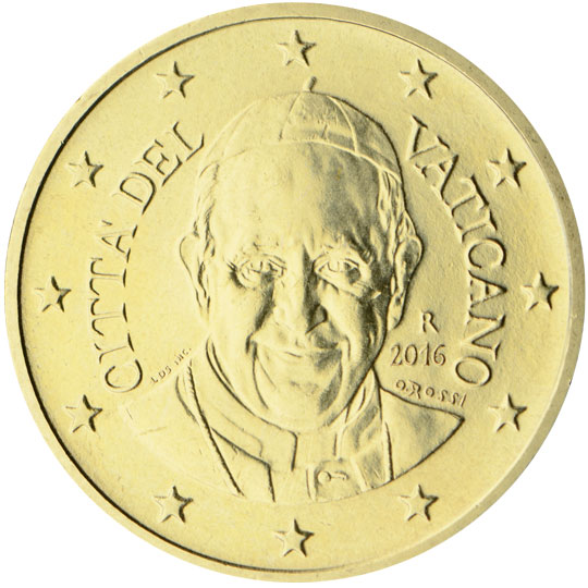 National back side of the 50, 20 and 10-cent coin in circulation in the Vatican, 4. series