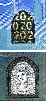 Fenster auf der Rückseite einer 20-Euro-Banknote