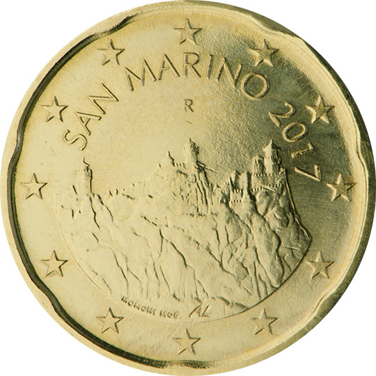 Nationale Rückseite der 20-Cent-Umlaufmünze in San Marino, 2. Serie