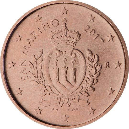 National back side of the 1-cent coin in circulation in San Marino, 2. series